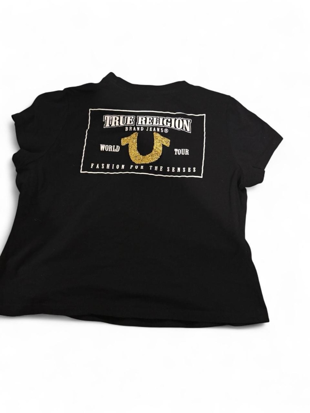True Religion Kids Black Graphic Logo Tee with Gold Accent